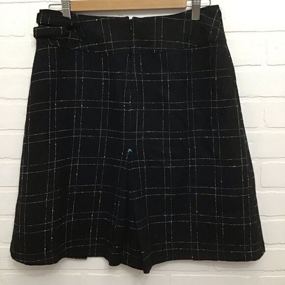 TRISTAN wool blend plaid collegiate pleated skirt black blue floral in small - Picture 4 of 15